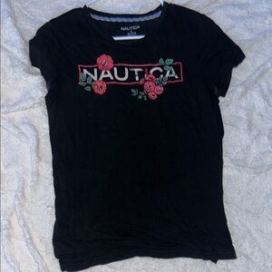 Nautica Black Graphic Cap Sleeve T-Shirt